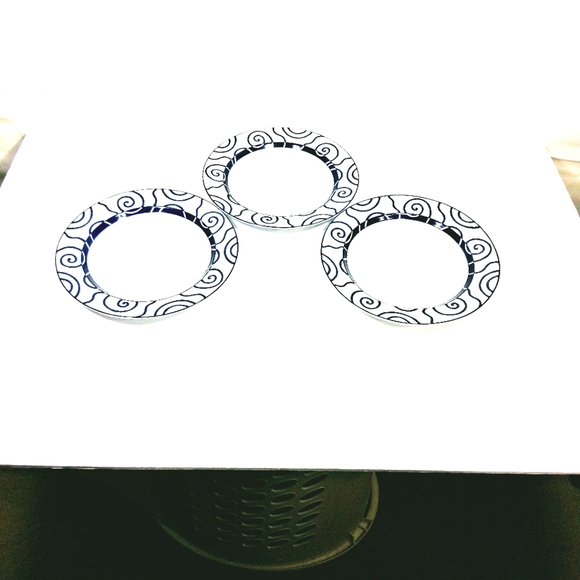 Set of 3 Crate&Barrel Porcelain 8" Salad Plates with Blue Spiral Design - Picture 5 of 6